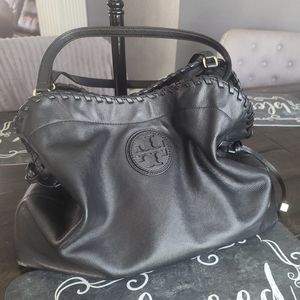 Black Leather Tory Burch Tote.